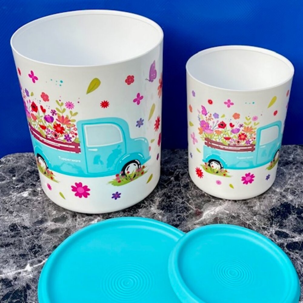 Tupperware New One-touch Toppers Canisters with Lids, Sets of 2 Two different